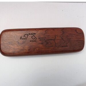 Vintage Hawaiian Koa Wood Pen Case Single Slot Laser Engraved Hawaii Map Box